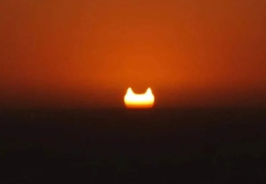 【激レア】2022年4月30日に撮影された日没時の日食、ネコだった！！