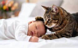 【天才】赤ちゃんの部屋でくつろぐ猫、赤ちゃんが転落しそうになった瞬間、すっ飛んでって阻止