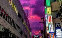 【夕焼け】日本各地で紫色の「空」が確認される。台風の影響でしょうか？怖いな・・・